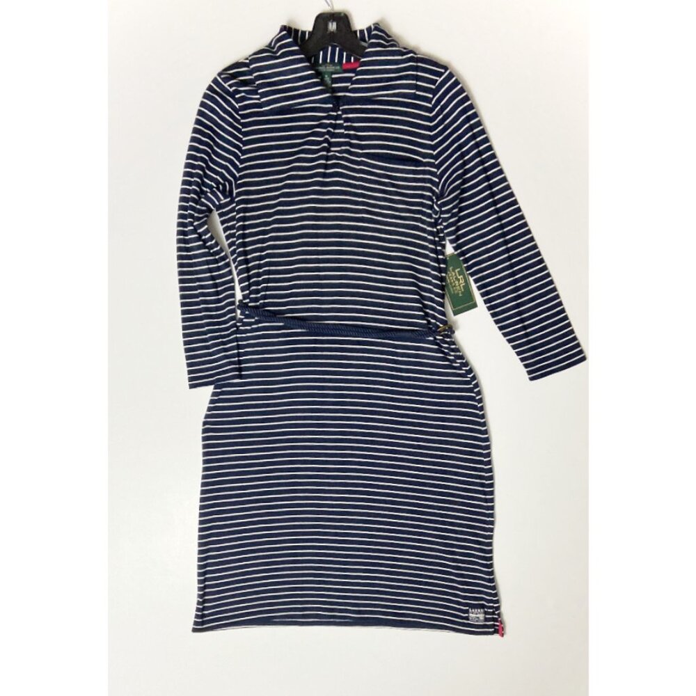 Nwt Ralph Lauren Pullover Striped 1967 Cotton Twill Belted Stretch Shirtdress